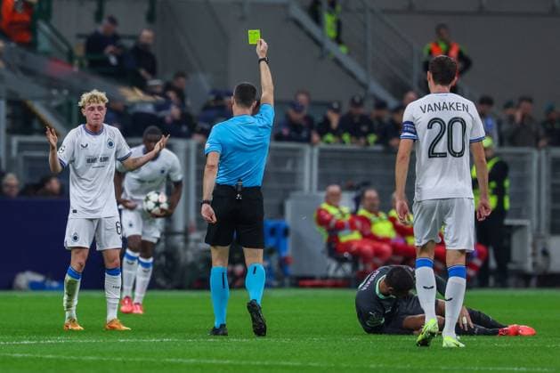 CALCIO - UEFA Champions League - AC Milan vs Club Brugge KV Joaquin Seys of Club Brugge KV yellow card during UEFA Champions League 2024 25 League Phase - Matchday3 football match between AC Milan and Club Brugge KV at San Siro Stadium Milan Italy  Copyright: xIPAxSport ABACAx