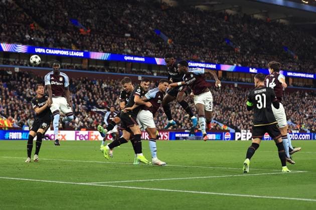 Football - UEFA Champions League - League Phase - Aston Villa v Bologna 22nd October 2024 - UEFA Champions League - League Phase - Aston Villa v Bologna - Jhon Duran of Aston Villa comes close with a header - Photo: Simon Stacpoole Offside. Birmingham UK Copyright: xSimonxStacpoolexOffside