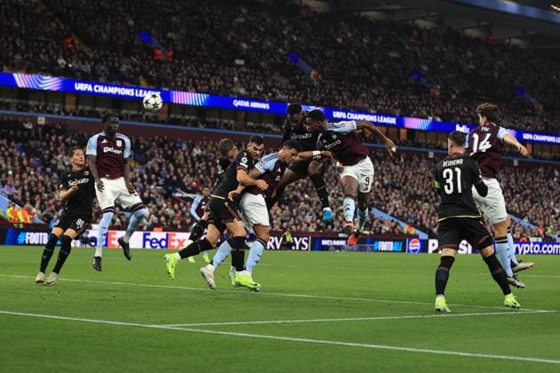 Football - UEFA Champions League - League Phase - Aston Villa v Bologna 22nd October 2024 - UEFA Champions League - League Phase - Aston Villa v Bologna - Jhon Duran of Aston Villa comes close with a header - Photo: Simon Stacpoole Offside. Birmingham UK Copyright: xSimonxStacpoolexOffside
