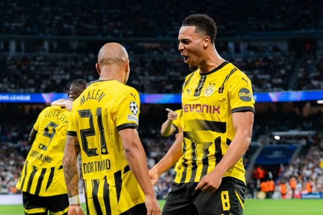 22.10.2024, Real Madrid vs. Borussia Dortmund, UEFA Champions League, 3. Spieltag Tor zum 0:1 durch Donyell Malen (Borussia Dortmund, 21) Copyright: xBahhoxKarax
