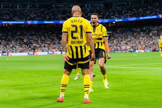 22.10.2024, Real Madrid vs. Borussia Dortmund, UEFA Champions League, 3. Spieltag Tor zum 0:1 durch Donyell Malen (Borussia Dortmund, 21) Copyright: xBahhoxKarax