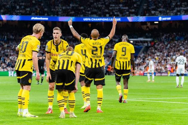 22.10.2024, Real Madrid vs. Borussia Dortmund, UEFA Champions League, 3. Spieltag Tor zum 0:1 durch Donyell Malen (Borussia Dortmund, 21) Copyright: xBahhoxKarax