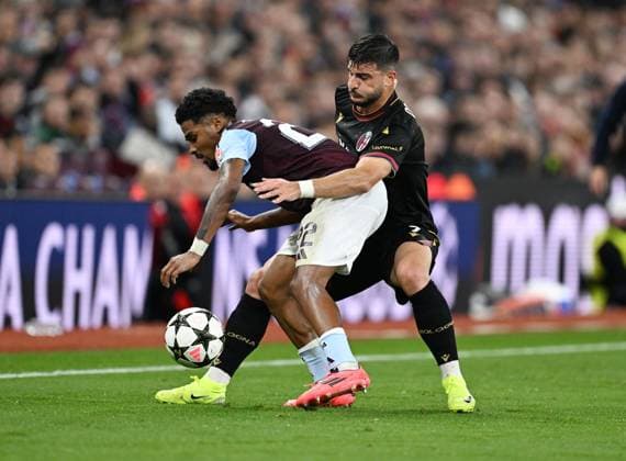 Ian Maatsen of Aston Villa and Riccardo Orsolini of Bologna Aston Villa v Bologna, UEFA Champions League, Group Stage, Football, Villa Park, Birmingham, UK, 22 Oct 2024 EDITORIAL USE ONLY No use with unauthorised audio, video, data, fixture lists, club league logos or live services. Online in-match use limited to 120 images, no video emulation. No use in betting, games or single club league player publications. Copyright: xAnnaxGowthorpe Shutterstockx 14801595af