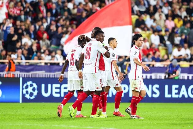 Fußball, CL, AS Monaco - Roter Stern Belgrad 22nd October 2024 - UEFA CHAMPIONS LEAGUE - J3 - SEASON 2024 2025 - AS MONACO vs CRVENA ZVEZDA - STADE LOUIS II embolo (breel) celebrates his goal with AS Monaco players particularly minamino (takumi) MONACO MONACO Copyright: xSPORTPIXPRESSx xFREDxPORCUx