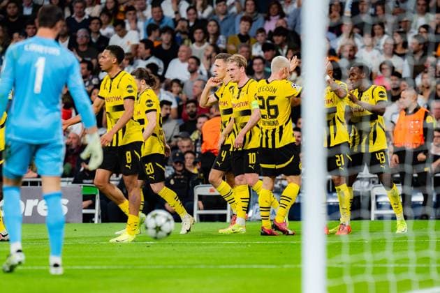 22.10.2024, Real Madrid vs. Borussia Dortmund, UEFA Champions League, 3. Spieltag Tor zum 0:2 durch Jamie Gittens (Borussia Dortmund, 43) Copyright: xBahhoxKarax