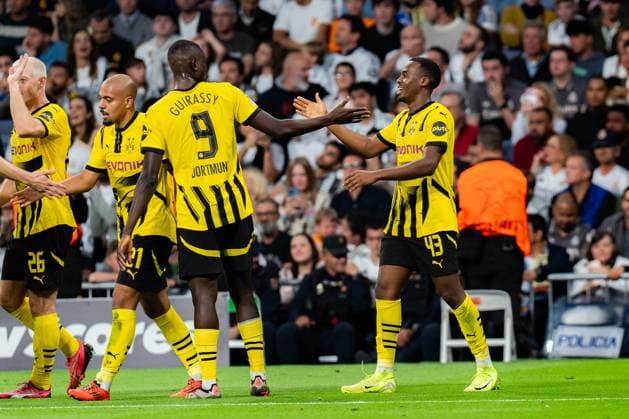 22.10.2024, Real Madrid vs. Borussia Dortmund, UEFA Champions League, 3. Spieltag Tor zum 0:2 durch Jamie Gittens (Borussia Dortmund, 43) Copyright: xBahhoxKarax