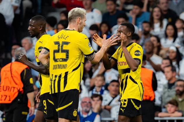 22.10.2024, Real Madrid vs. Borussia Dortmund, UEFA Champions League, 3. Spieltag Tor zum 0:2 durch Jamie Gittens (Borussia Dortmund, 43) Copyright: xBahhoxKarax