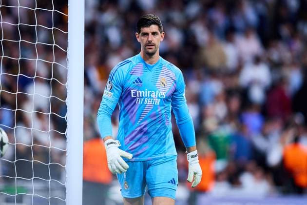 Thibaut Courtois of Real Madrid CF gestures during the UEFA Champions League match between Real Madrid vs Borussia Dortmund at Santiago Bernabeu on October 22, 2024 in Madrid (Photo by: LGM) FOOTBALL : Real Madrid vs Borussia Dortmund - UEFA Ligue des Champions - 22 10 2024 LGM Panoramic 