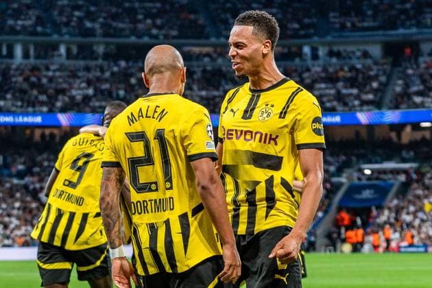 22.10.2024, Real Madrid vs. Borussia Dortmund, UEFA Champions League, 3. Spieltag Tor zum 0:1 durch Donyell Malen (Borussia Dortmund, 21) Copyright: xBahhoxKarax