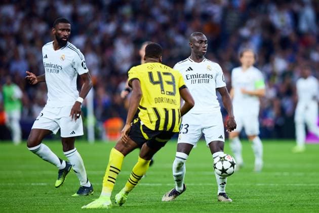 Ferland Mendy of Real Madrid CF in action during the UEFA Champions League match between Real Madrid vs Borussia Dortmund at Santiago Bernabeu on October 22, 2024 in Madrid (Photo by: LGM) FOOTBALL : Real Madrid vs Borussia Dortmund - UEFA Ligue des Champions - 22 10 2024 LGM Panoramic 