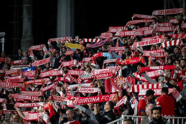 Supporters of Girona FC are seen during a UEFA Champions League match between Girona FC and Slovan Bratislava at Estadi Municipal de Montilivi in Girona, Girona, Spain, on October 22 2024. Photo by Felipe Mondino Copyright: x@FELIPExMONDINOx