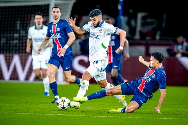 PSV Eindhoven midfielder Ismael saibari, Paris Saint-Germain midfielder Warren Zaire-Emery, during the match Paris - PSV at the Parc des Princes Stadium for the UEFA Champions League - League phase - Matchday 3 season 2023-2024 in PARIS, France on 22 oktober 2024 (photo by Geert van Erven - EYE4images DeFodi Images) not used in POL SRB CRO FRA GBR NED ITA USA Defodi-746_196554