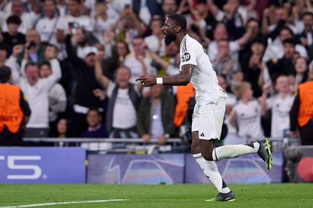 Antonio Rudiger of Real Madrid CF celebrates after scoring a goal Real Madrid v Borusssia Dortmund, La Liga, Football, Santiago Bernabeu Stadium, Madrid, Spain - 22 Oct 2024  Copyright: xRubenxAlbarran Shutterstockx 14805565cd