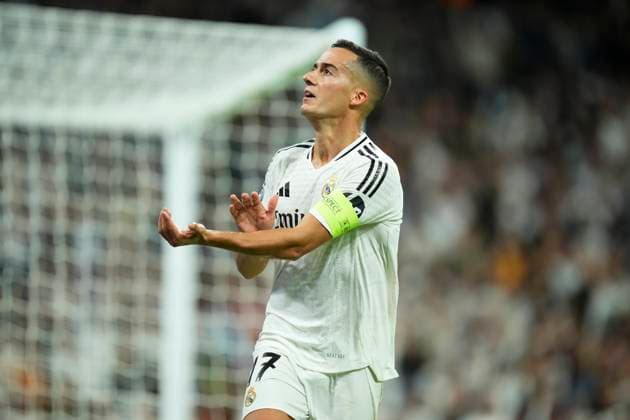 Sport Bilder des Tages Real Madrid C.F. v Borussia Dortmund - UEFA Champions League 2024 25 League Phase MD3 Lucas Vazquez right winger of Real Madrid and Spain celebrates after scoring his sides first goal during the UEFA Champions League 2024 25 League Phase MD3 match between Real Madrid C.F. and Borussia Dortmund at Estadio Santiago Bernabeu on October 22, 2024 in Madrid, Spain. Madrid Spain  Copyright: xJosexBretonx originalFilename:bretonhernandez-realmadr241022_npL9W.jpg