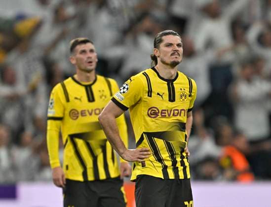 22.10.2024, Fussball UEFA Champions League 2024 2025, 3.Spieltag, Real Madrid - Borussia Dortmund, im Estadio Santiango Bernabeu in Madrid (Spanien), Marcel Sabitzer (Borussia Dortmund) ist frustriert