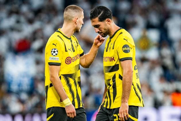 22.10.2024, Real Madrid vs. Borussia Dortmund, UEFA Champions League, 3. Spieltag Trauer und Enttäuschung bei Waldemar Anton (Borussia Dortmund, 3) Emre Can (Borussia Dortmund, 23) Copyright: xBahhoxKarax