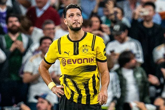 22.10.2024, Real Madrid vs. Borussia Dortmund, UEFA Champions League, 3. Spieltag Trauer und Enttäuschung bei Ramy Bensebaini (Borussia Dortmund, 5) Copyright: xBahhoxKarax