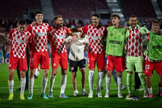 Players of Girona FC are seen during a UEFA Champions League match between Girona FC and Slovan Bratislava at Estadi Municipal de Montilivi in Girona, Girona, Spain, on October 22 2024. Photo by Felipe Mondino Copyright: x@FELIPExMONDINOx