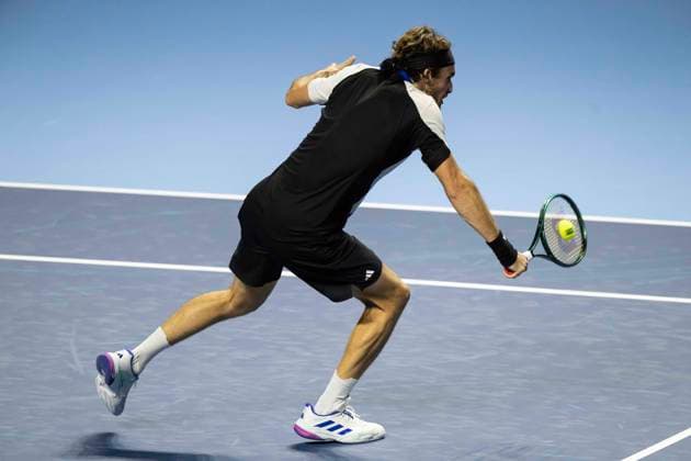 22nd October 2024; St. Jakobshalle, Basel, Switzerland; ATP, Tennis Herren 500 Swiss Indoors Basel Tennis, Day 2; Stefanos Tsitsipas (GRE) in action against Francisco Cerundolo (ARG) in the first round  ActionPlus12706349 DavidxEmm