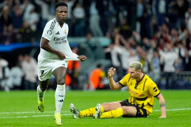 ESP: Real Madrid v Borussia Dortmund. UEFA Champions League. Date 3 Vinicius Junior of Real Madrid CF celebrates after scoring goal during the UEFA Champions League match between Real Madrid and Borussia Dortmund played at Santiago Bernabeu Stadium on October 22, 2024 in Madrid, Spain. kpng Copyright: xCesarxCebollax xPRESSINPHOTOx PS_241022_RMA_BOR_688