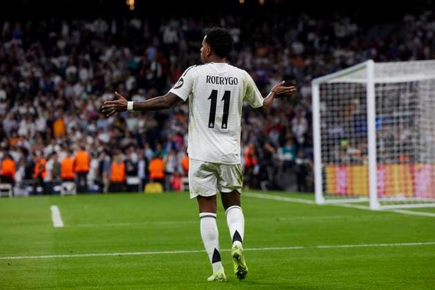 October 22, 2024, Madrid, Madrid, Spain: Rodrygo Goes of Real Madrid CF during the UEFA Champions League football match between Real Madrid CF and Borussia Dortmund at Santiago Bernabeu Stadium in Madrid, Spain, October 22, 2024 Madrid Spain - ZUMAa206 20241022_zsp_a206_124 Copyright: xRubenxAlbarranx
