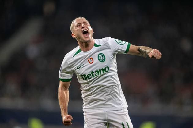 Nuno Santos a goal celebrate during UEFA Champions league match, Sturm Graz - Sporting CP , 22. october 2024 Copyright: xMICHALxFAJT,ZOSPORTU.SKx DSC_3348