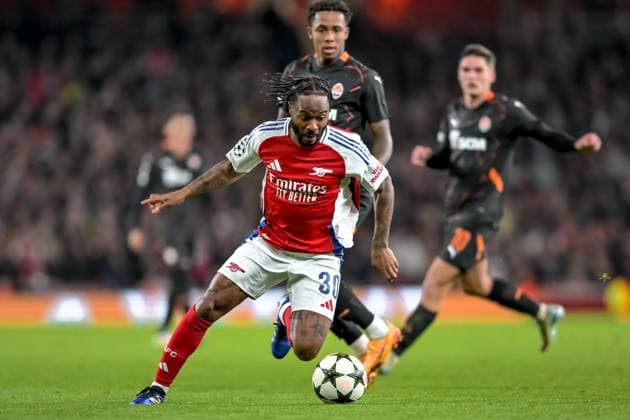 Raheem Sterling of Arsenal FC on the ball during the UEFA Champions League match between Arsenal and Shakhtar Donetsk at the Emirates Stadium, London, England on 22 October 2024. Copyright: xPhilxHutchinsonx 42010051