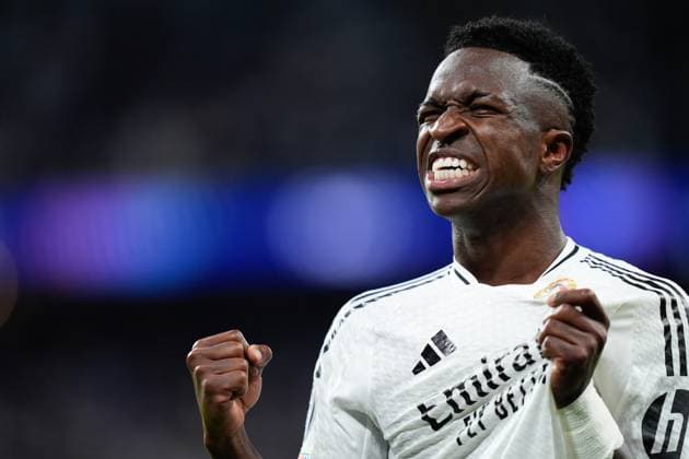 October 22, 2024, Madrid, Madrid, SPAIN: Vinicius Junior of Real Madrid celebrates a goal during the UEFA Champions League 2024 25 League Phase MD3 match between Real Madrid CF and Borussia Dortmund at Estadio Santiago Bernabeu on October 22, 2024, in Madrid, Spain. Madrid SPAIN - ZUMAa181 20241022_zaa_a181_244 Copyright: xOscarxJ.xBarrosox