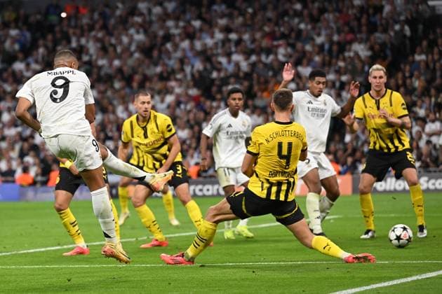 Madrid, Estadio Santiago Bernabeu, 22.10.24, GER, Herren, UEFA Champions League, Saison 2024-2025, Real Madrid - Borussia Dortmund Bild: Torchance Kylian MBAPPE (Real Madrid) Only for editorial use! UEFA regulations prohibit any use of photographs as image sequences and or quasi-video. Spanien