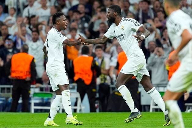 Real Madrid vs Borussia Dortmund Antonio Rudiger and Vinicius Junior of Real Madrid CF during Real Madrid vs Borussia Dortmund at Santiago Bernabeu on October 22sd 2024 EDITORIAL USE ONLY Copyright: xx Senis-Cebolla ALFAQUIx 0774883101st