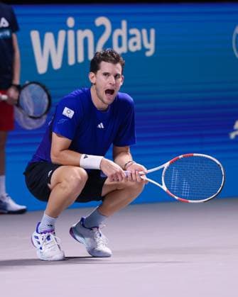 Dominic Thiem reagiert veraergert vor dem Logo Win2day, Aerger, enttaeuscht, Enttaeuschung, Emotion, Symbolfoto, Tennis - ERSTE BANK OPEN 2024 - ATP, Tennis Herren 500 - Stadthalle - Wien - - Oesterreich - 22 October 2024. Copyright: xJuergenxHasenkopfx