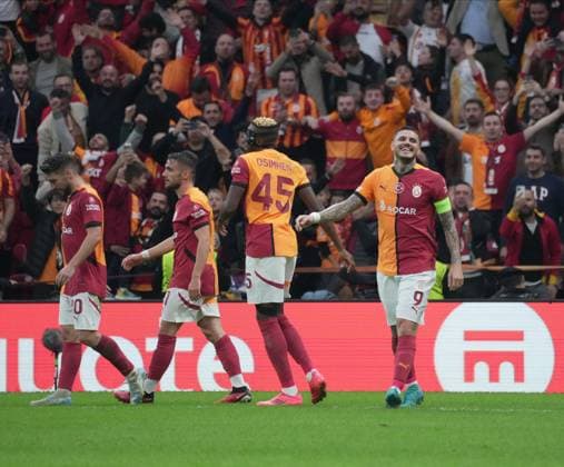RECORD DATE NOT STATED Galatasaray s player Mauro Icardi celebrates his goal during Galatasaray - IF Elsborg UEFA Europe League match at Rams Stadium in Istanbul, Turkey, on 23 October 2024. (Depo Photos) 18485500