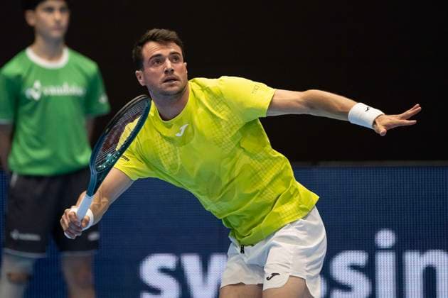 23rd October 2024; St. Jakobshalle, Basel, Switzerland; ATP, Tennis Herren 500 Swiss Indoors Basel Tennis, Day 3; Pedro Martinez (ESP) in action against Jiri Lehecka (CZE) in the first round  ActionPlus12706486 DavidxEmm
