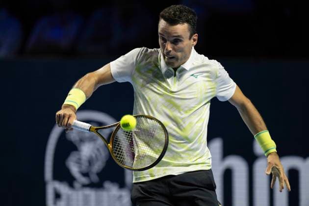 23rd October 2024; St. Jakobshalle, Basel, Switzerland; ATP, Tennis Herren 500 Swiss Indoors Basel Tennis, Day 3; Roberto Bautista Agut (ESP) in action against Casper Ruud (NOR) in the first round  ActionPlus12706498 DavidxEmm