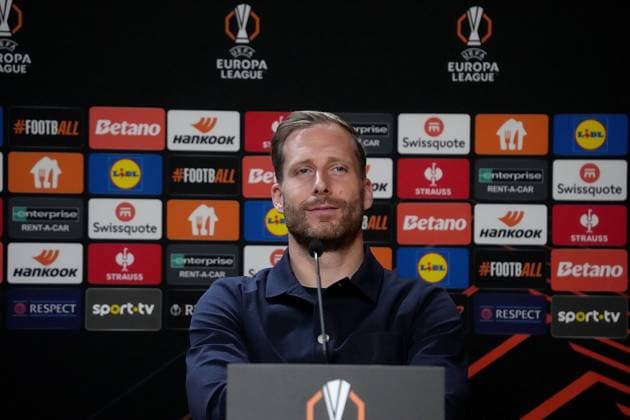 PRT, UEFA Europa League, FC Porto vs Hoffenheim 23.10.2024, Estadio Do Dragao, Porto, PRT, UEFA Europa League, FC Porto vs Hoffenheim , im Bild Pressekonferenz mit Torwart Oliver Baumann (Hoffenheim)