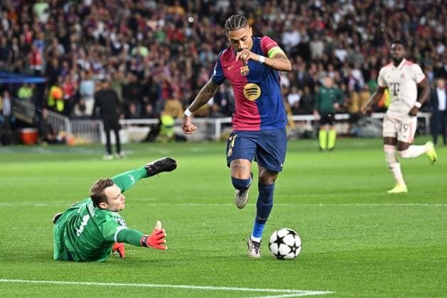 Barcelona, Estadi Olimpic Lluis Companys, 23.10.24, GER, Herren, UEFA Champions League, Saison 2024-2025, FC Barcelona, Barca - FC Bayern Muenchen Bild: RAPINHA (Barcelona) macht das Tor zum 1:0 Only for editorial use! UEFA regulations prohibit any use of photographs as image sequences and or quasi-video. Katalonien Spanien