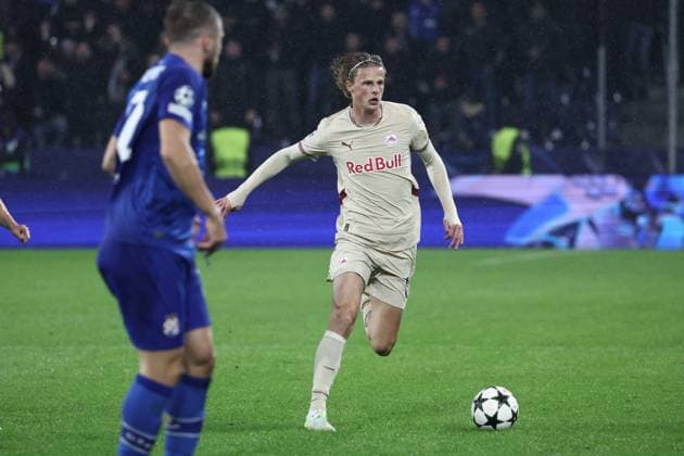 SOCCER - UEFA CL, RBS vs Zagreb SALZBURG,AUSTRIA,23.OCT.24 - SOCCER - UEFA Champions League, Red Bull Salzburg vs GNK Dinamo Zagreb. Image shows Maurits Kjaergaard (RBS).  GEPAxpictures xDavidxGeieregger