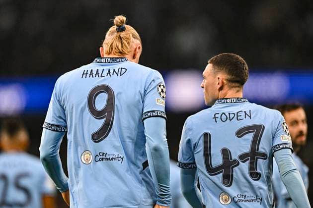 23rd October 2024; Etihad Stadium, Manchester, England; UEFA Champions League Football, Manchester City versus Sparta Prague; Erling Haaland and Phil Foden of Manchester City celebrate their 3rd minute goal  ActionPlus12706615 GodfreyxPitt