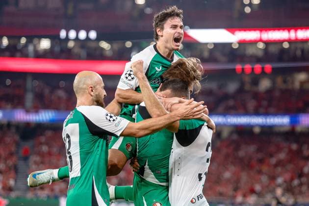 LISBON, Estadio da Luz, 23-10-2024 , season 2024 2025 , UEFA Champions League. during the match Benfica - Feyenoord, Feyenoord celebrating the 0-2, goal canceled by VAR Benfica - Feyenoord  x26546436x Copyright: