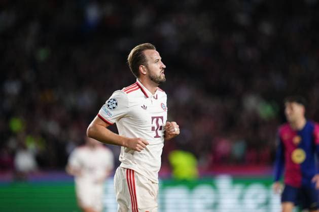 Harry Kane of Bayern Munich celebrates after scoring the 1-1 FC Barcelona, Barca v Bayern Munich, UEFA Champios League match, date 3. Football, Lluis Companys Stadium, Barcelona, Spain - 23 Oct 2024 Editorial use only  Copyright: xPressinphoto Shutterstockx 14811401o