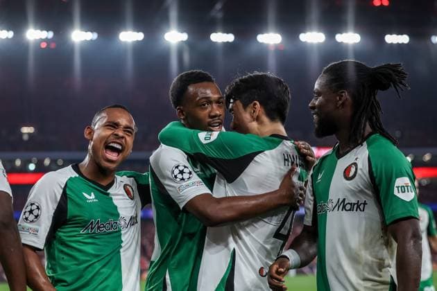 Lisbon, Portugal, October 23rd, 2024: Antoni Milambo (27 Feyenoord) in action celebrating his goal during the UEFA Champions League football match between SL Benfica vs Feyenoord at Estadio da Luz, Lisbon on October 23, 2024 (Joao Bravo SPP) Copyright: xJoaoxBravoxx xSPPx spp-en-JoBr-JBF-3940