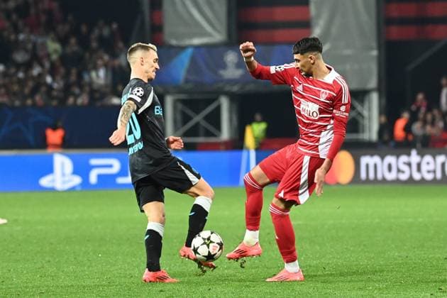 Stade Brestois Leverkusen PHOTOPQR LE TELEGRAMME NICOLAS CREACH ; ; 23 10 2024 ; Football Stade du Roudourou à Guingamp Ligue des champions 23 octobre 2024 Stade Brestois Leverkusen Salah Ibrahim Photos Nicolas Créach France  Copyright: xPHOTOPQR LExTELEGRAMME MAXPPPxNICOLASxCREACHx 20241023TGB2814 20241023TGB2814