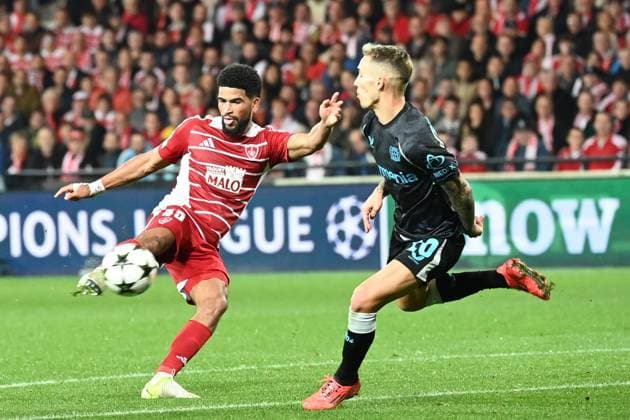 Stade Brestois Leverkusen PHOTOPQR LE TELEGRAMME NICOLAS CREACH ; ; 23 10 2024 ; Football Stade du Roudourou à Guingamp Ligue des champions 23 octobre 2024 Stade Brestois Leverkusen Mahdi Camara Photos Nicolas Créach France  Copyright: xPHOTOPQR LExTELEGRAMME MAXPPPxNICOLASxCREACHx 20241023TGB2828 20241023TGB2828