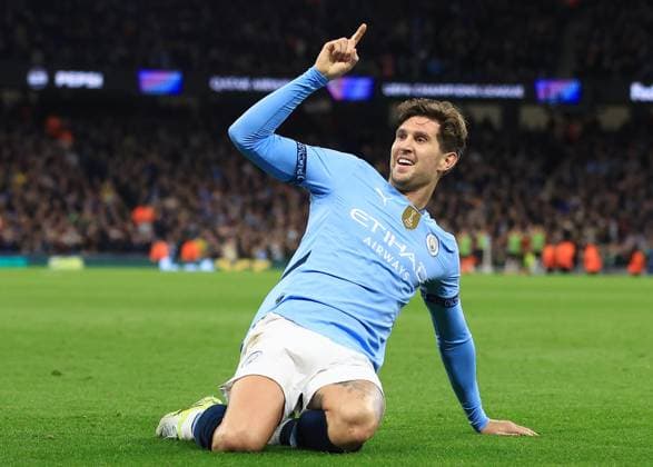 John Stones of Manchester City celebrates scoring a goal to make it 3-0 Manchester City v Sparta Praha, UEFA Champions League, Group Stage, Football, Etihad Stadium, Manchester, UK, 23 Oct 2024 EDITORIAL USE ONLY No use with unauthorised audio, video, data, fixture lists, club league logos or live services. Online in-match use limited to 120 images, no video emulation. No use in betting, games or single club league player publications.  Copyright: xMattxWest Shutterstockx 14801642ag