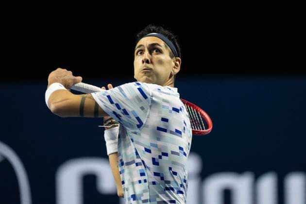 23rd October 2024; St. Jakobshalle, Basel, Switzerland; ATP, Tennis Herren 500 Swiss Indoors Basel Tennis, Day 3; Alejandro Tabilo (CHI) in action against Andrey Rublev (RUS) in the second round  ActionPlus12706715 DavidxEmm