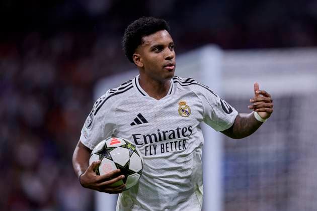 October 23, 2024, Madrid, Madrid, Spain: Rodrygo Goes of Real Madrid CF during the UEFA Champions League football match between Real Madrid CF and Borussia Dortmund at Santiago Bernabeu Stadium in Madrid, Spain, October 22, 2024 Madrid Spain - ZUMAa206 20241023_zsp_a206_055 Copyright: xRubenxAlbarranx