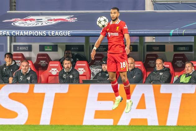 Leipzig, Deutschland 23. Oktober 2024: Champions League - 2024 2025 - RB Leipzig vs. FC Liverpool Im Bild: Cody Gakpo (Liverpool) im Sprung Copyright: xFotostandx xNachtigallx