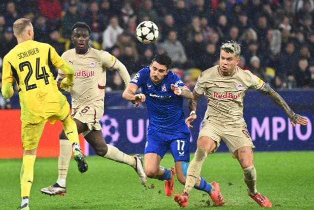 Salzburg, Austria, 231024. Red Bull Arena. Alexander Schlager, Samson Baidoo, Sandro Kulenovic and Kamil Piatkowski at the football match of the 3rd round of the Champions League, RB Salzburg - GNK Dinamo. Photo: Ronald Gorsic CROPIX Copyright: xxRonaldxGorsicx xCROPIXx salzburg_dinamo46-231024