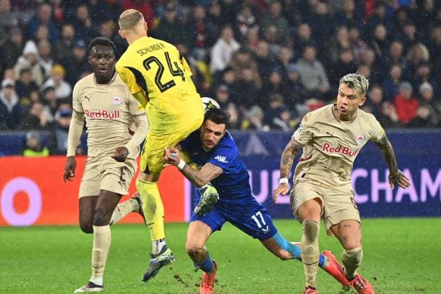 Sport Bilder des Tages Salzburg, Austria, 231024. Red Bull Arena. Alexander Schlager, Samson Baidoo, Sandro Kulenovic and Kamil Piatkowski at the football match of the 3rd round of the Champions League, RB Salzburg - GNK Dinamo. Photo: Ronald Gorsic CROPIX Copyright: xxRonaldxGorsicx xCROPIXx salzburg_dinamo45-231024