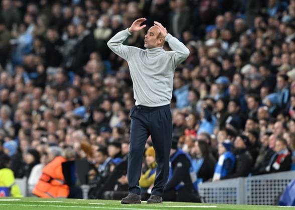 UEFA Champions League, League Stage Manchester City v Sparta Prague Pep Guardiola manager of Manchester City reacts during the UEFA Champions League, League Stage Manchester City v Sparta Prague at Etihad Stadium, Manchester, United Kingdom, 23rd October 2024 (Photo by Cody Froggatt News Images) Manchester Etihad Stadium Manchester United, ManU Kingdom Copyright: xCodyxFroggatt NewsxImagesx